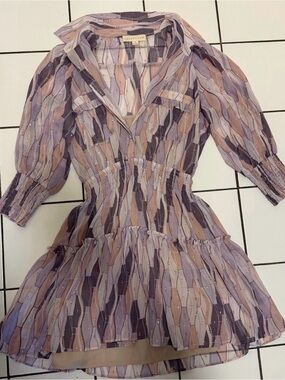 Love Stitch Lavender and Peach Striped Smock-Waist Mini Dress